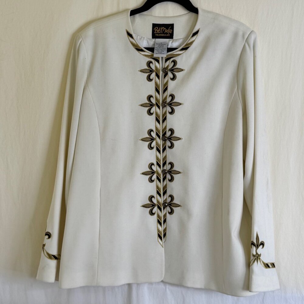 Bob Mackie Wearable Art Jacket & Pant Set Women's Size L Off White Embroidered - Picture 5 of 15